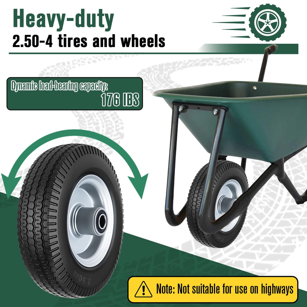 8-Inch Flat-free Tire and Wheel, 2.50-4 Solid Tire Replacement with 5/8 Bearings, 2.2" Offset Hub Compatible with Hand Truck, Garden Wagon, Trolley Dolly (2 Pack)