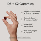 Sports Research® Vegan Vitamin D3 + K2 Gummy Supplements - 5000iu Vitamin D with 100mcg Mk7 Vitamin K - Supports Bone& Immune Health* - 60 Gummies for Adults, for Women, 1 Month Supply
