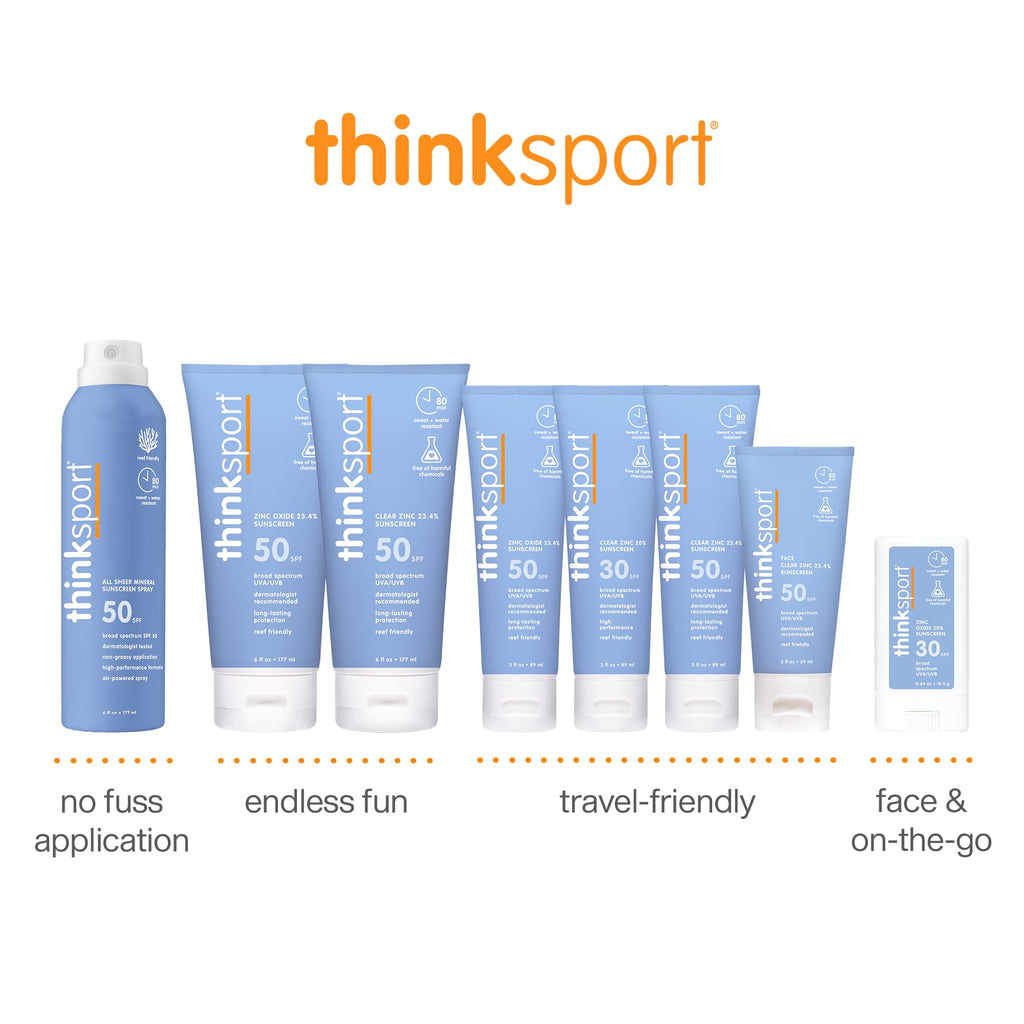 Thinksport SPF 50+ Mineral Sunscreen Spray, All Sheer, 6 Fl Oz – Natural, Water Resistant Body Sun Protection, Vegan & Reef Safe