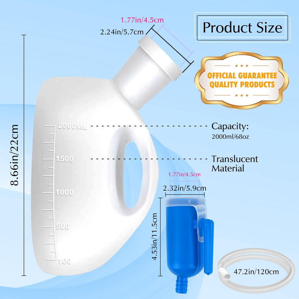 Portable Urinals for Men, OOCOME Men Urinal Bottle Spill Proof Reusable Male Pee Bottle Camping Toilet Thicken Men's Potty 2000 ml 47.2" Long Tube with Lid