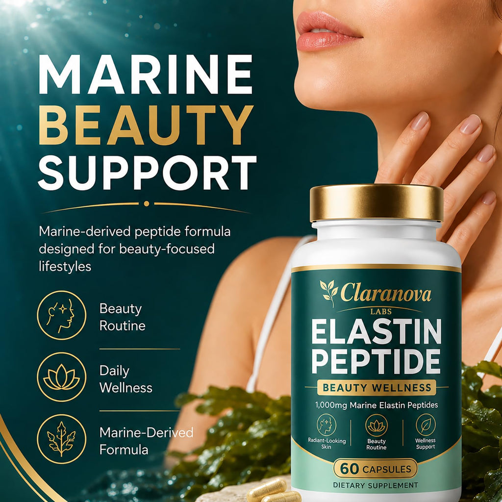 QUZOYU Claranova Labs Elastin Peptides, 1000mg Marine-Derived Peptide Formula, 60 Count