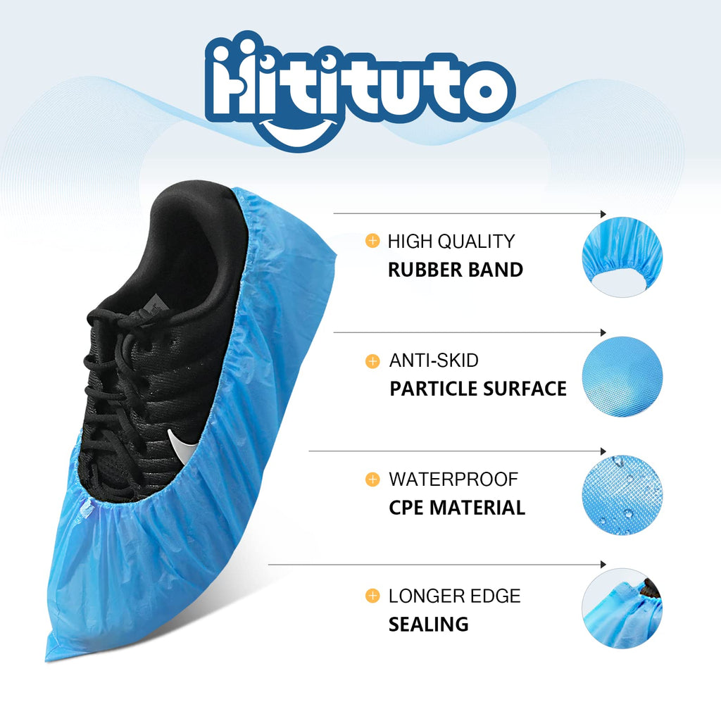 Hitituto Shoe Covers Disposable Non-slip for Indoors -200 Pieces (100 Pairs) Waterproof Premium CPE Booties Shoes Protectors Coverings, fits up to size 11 US Men and 13 US Women, Blue, Large