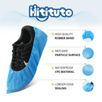 Hitituto Shoe Covers Disposable Non-slip for Indoors -200 Pieces (100 Pairs) Waterproof Premium CPE Booties Shoes Protectors Coverings, fits up to size 11 US Men and 13 US Women, Blue, Large