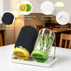 Seed Sprouting Kit - 2×32 Oz Wide-Mouth Mason Jars with Sprouter Lids, Stand, Sprout Tray & Light Shield, for Broccoli, Alfalfa, Mung Beans & Microgreens (Yellow + Green)