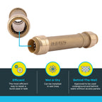 SharkBite 1/2 Inch Slip Coupling, Push to Connect Brass Plumbing Fitting, PEX Pipe, Copper, CPVC, PE-RT, HDPE, U3008LFA
