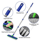 EHADOO Floor Scrub Brush with Long Handle: 3 in 1 Heavy-Duty Floor Scrubber Brush with Squeegee for Cleaning Tile Bathroom Deck Kitchen Patio - Blue