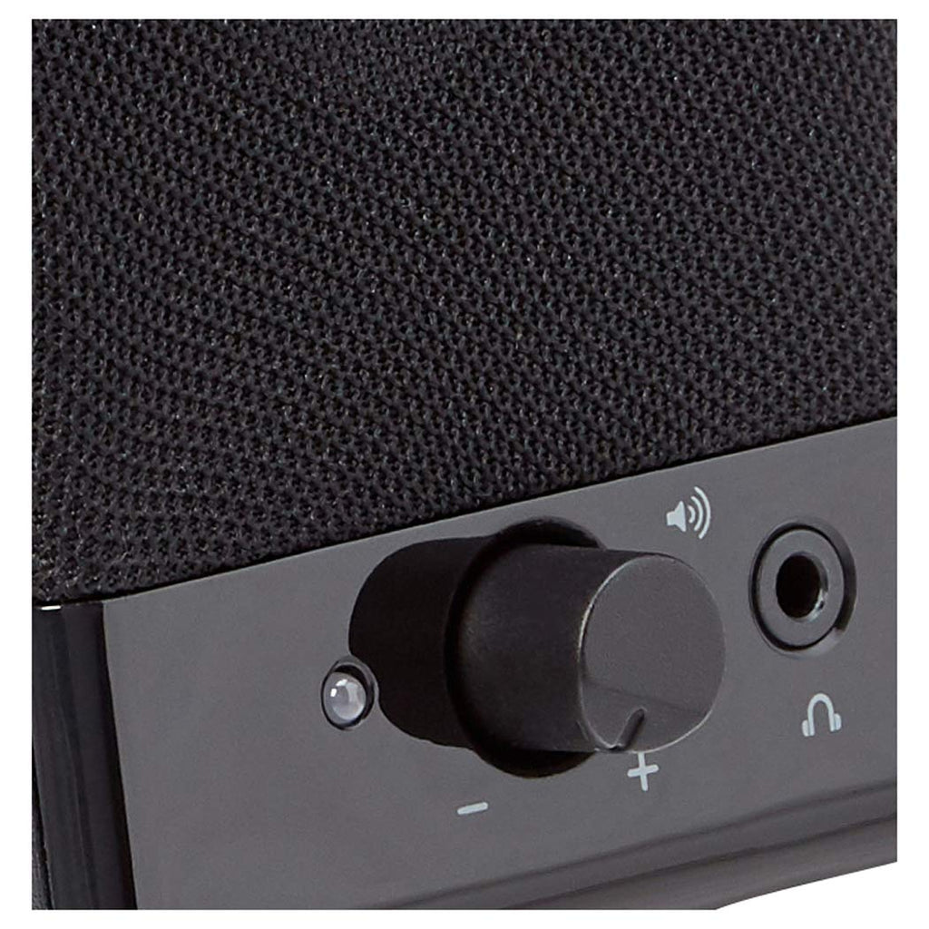 Amazon Basics USB-Powered Computer Speakers with Volume Control for Desktop or Laptop PC, Compact Size, Headphone Jack, Portable, Plug-N-Play, Black