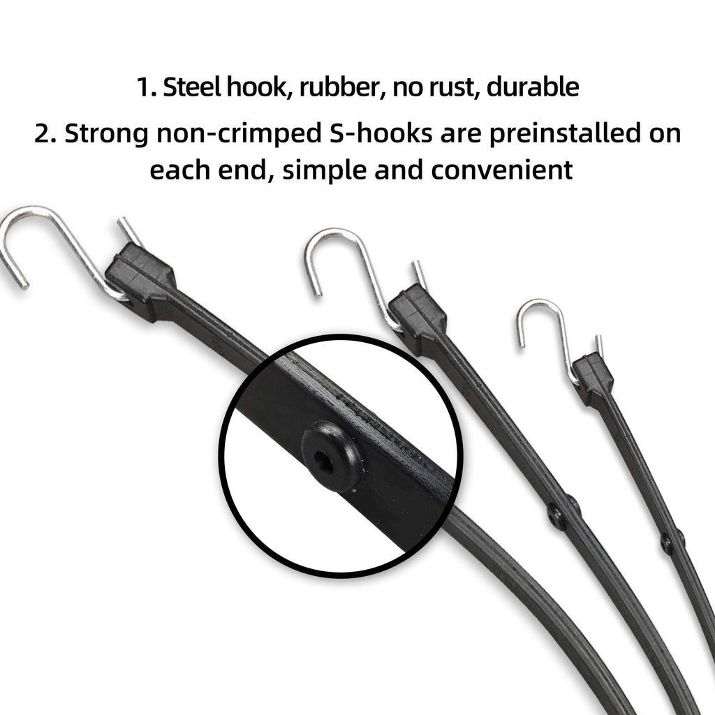 ROBLOCK Adjustable 31" Rubber Tarp Straps with 150% Max Stretch, 100% EPDM Bungee Cords with Metal Crimped S Hooks, Ideal for Securing Tarps, Cargo, Canvases, Weatherproof (10 Pack)