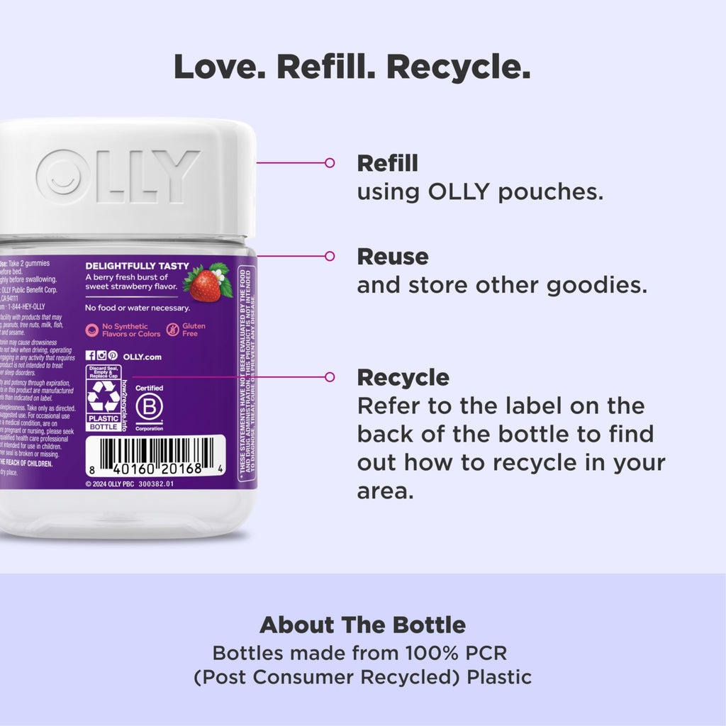 OLLY Sleep Gummy,3 mg Melatonin,L-Theanine,Chamomile,Lemon Balm,Sleep Aid,Strawberry,60 Count (Pack of 2)