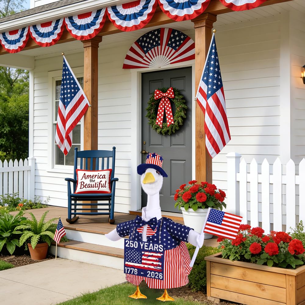 Celltestria 4th of July Goose Outfits for 23" Geese 250th Anniversary Sign Flag Goose Clothes Patriotic Porch Goose Costume for USA Independence Memorial Day Outdoor Patio Yard Lawn Garden Decoration