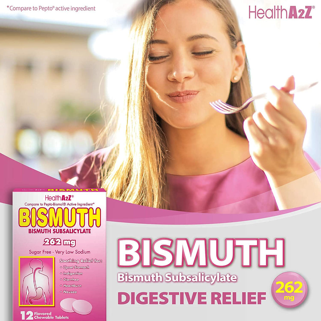HealthA2Z® Bismuth | Bismuth Subsalicylate 262mg | Multi-Symptom Relief | (24 Pack (288 Tablets))