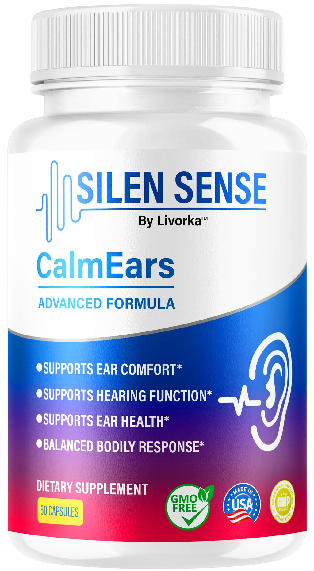 Silen Sense Calm Ears - Official Silen Sense CalmEars Advanced Formula Capsules Ear Health Support, SilenSense Pills Premium Natural Vitamins for Overall & Wellness, 60 Capsules for 1 Month