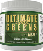 Ultimate Greens with MSM Powder, Vegan Friendly Natural Ingredients Gluten Soy Free NO GMO Superfood Vegetable Nutritional Drink Alkalizing Energy 8oz 6 Pack (6 Month Supply)