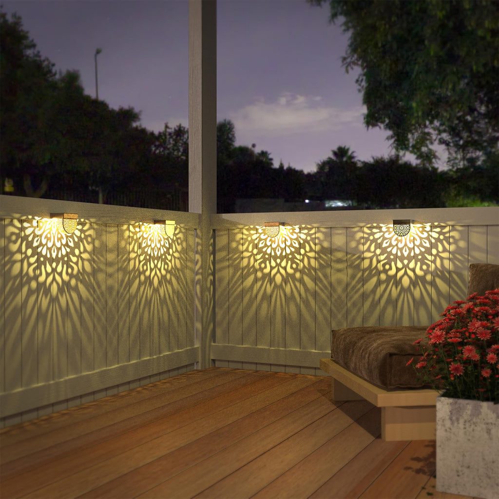 EKQ Solar Fence Lights 6 Pack Solar Step Lights Outdoor Waterproof LED Solar Powered Wall Lights Outdoor Decorations Warm Yellow Light Decorative Lighting for, Front Door, Backyard (Gold)