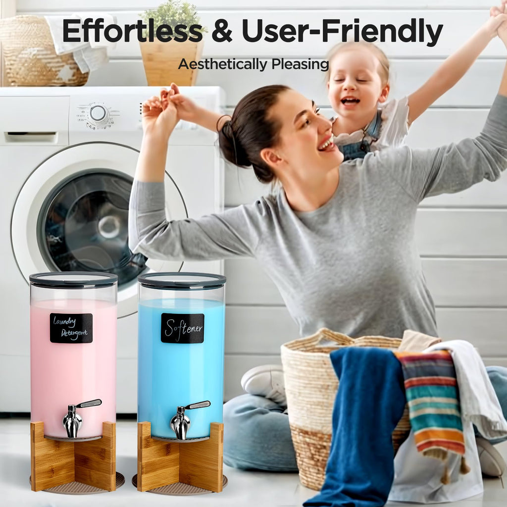 Spreccio Glass Laundry Detergent Dispenser with Holder,1.1 Gallon Laundry Liquid Dispensers with Stainless-Steel Tap,Large Glass Fabric Softener Containers with Stand for Laundry Room Organization