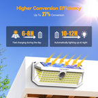 TECKNET 416 LED Solar Powered Outdoor Lights, 300° Angle & 3 Lighting Modes Motion Sensor Light Outdoor, Security Solar Lights Waterproof - 2 Pack, White, Cold Light