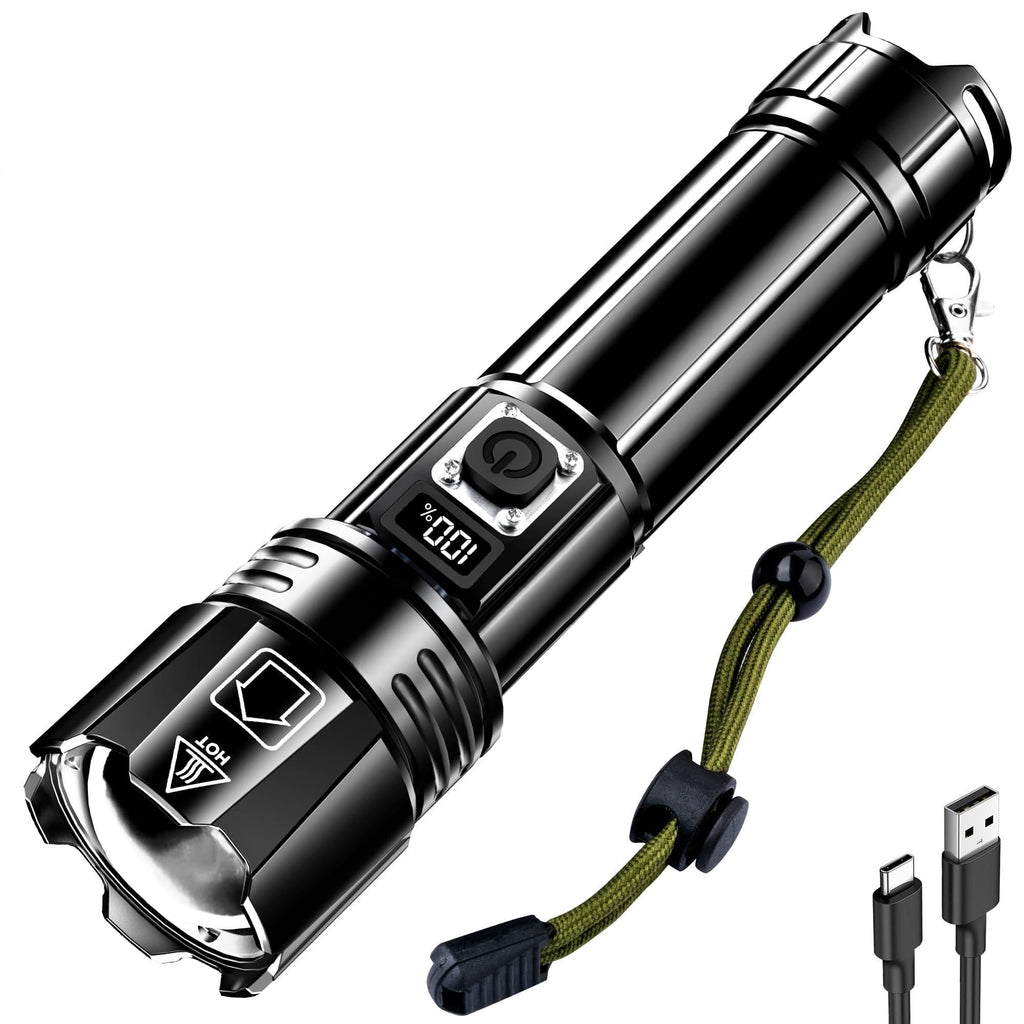 AKNEAR Rechargeable LED Flashlight High Lumens, Super Bright Flashlights with Zoomable & USB C Rechargeable & 5 Light Mode & IPX7 Waterproof, Powerful Flash Light for Home, Hiking, Camping