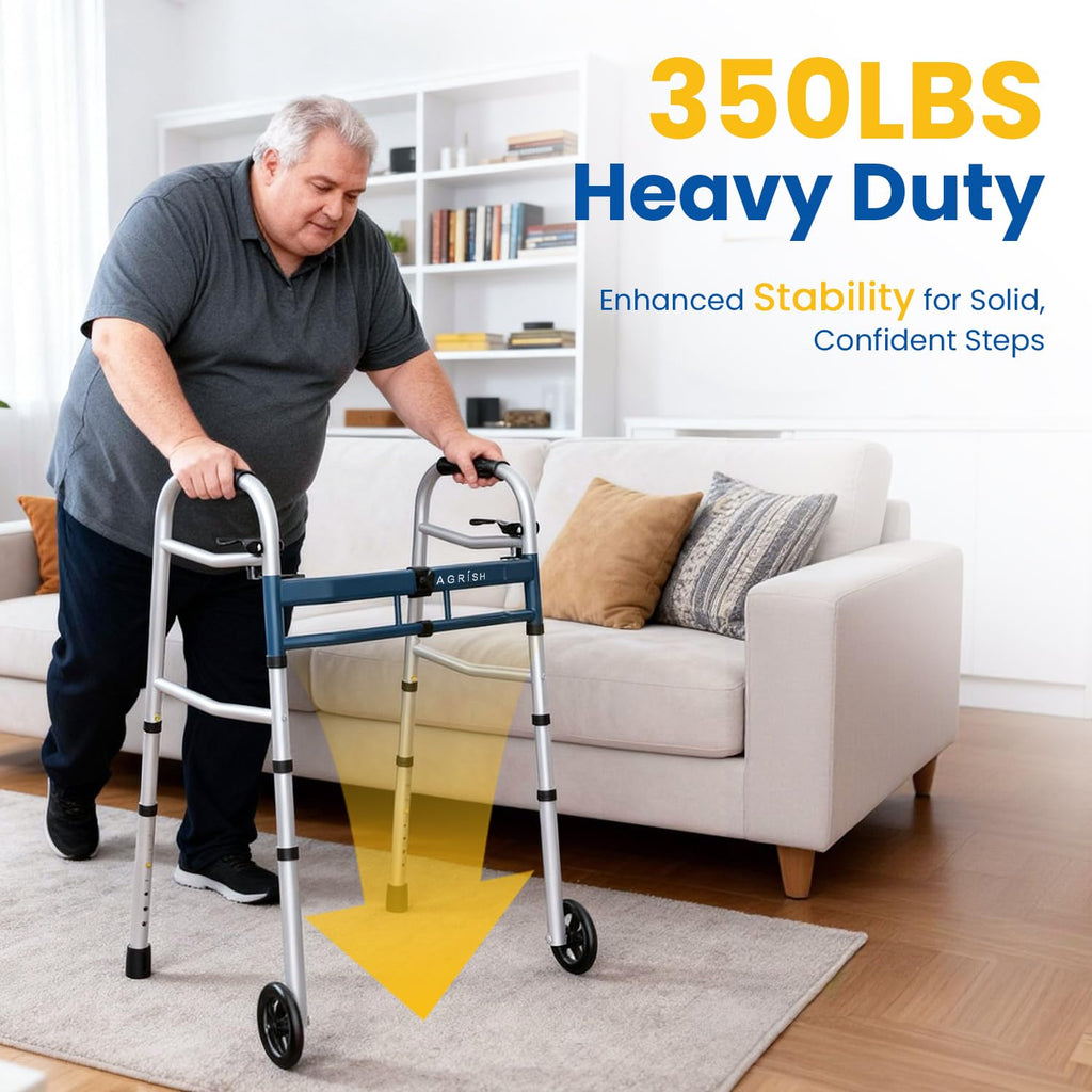 Folding Narrow Walker for Seniors – Width & Height Adjustable Walker with Bag, Lightweight Standard Walker for Elderly, Walkers for Seniors, Disabled, Bariatric
