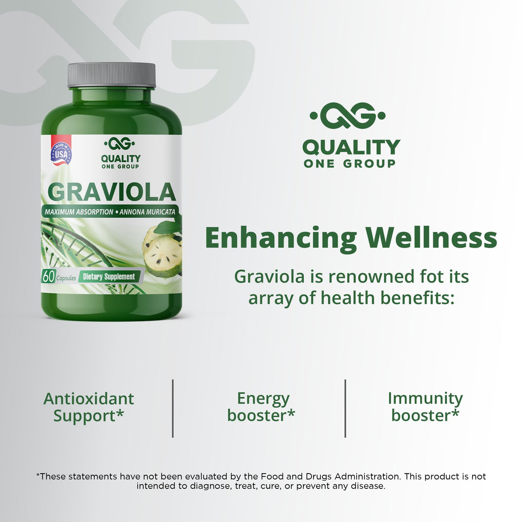 QUALITY ONE - GRAVIOLA MAX - Pure Graviola Extract Supplement - Soursop (Annona muricata) - Immune System Booster & Antioxidants in Each Capsule of Pure Graviola