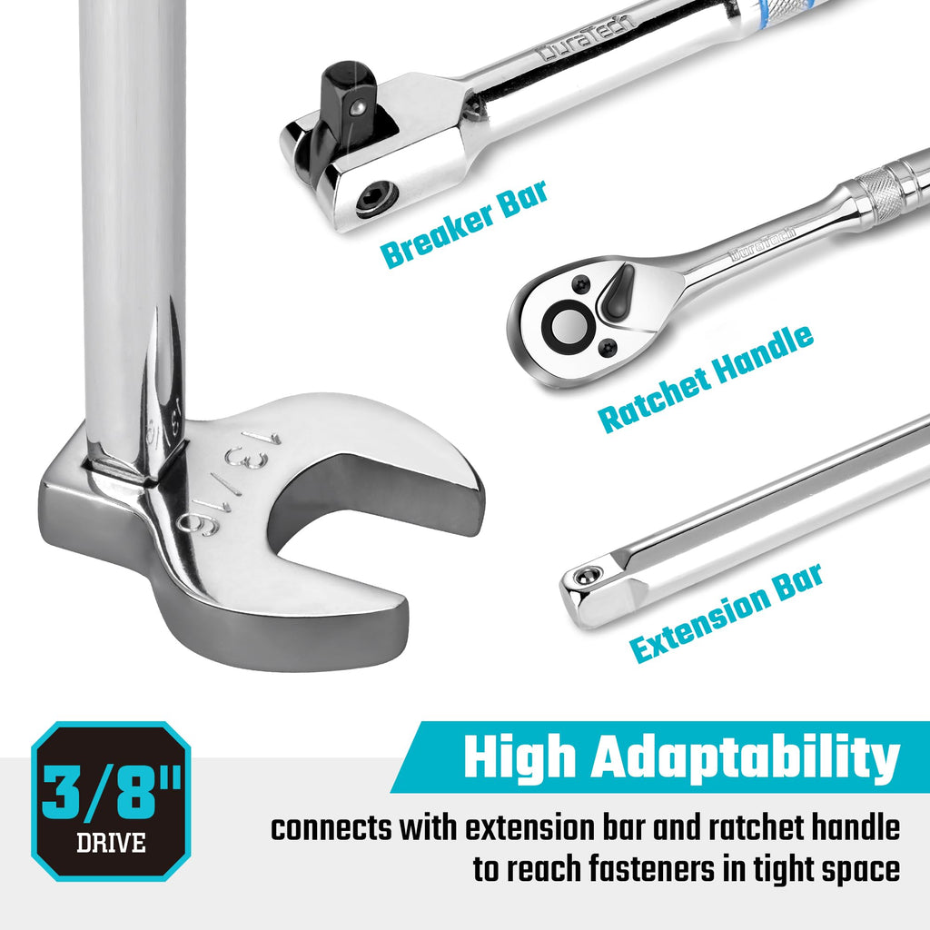 DURATECH 10-Piece 3/8" Drive Crowfoot Wrench Set, Open End Wrench Set, SAE, 3/8"-1", CR-V Steel, with EVA Foam Tool Organizer