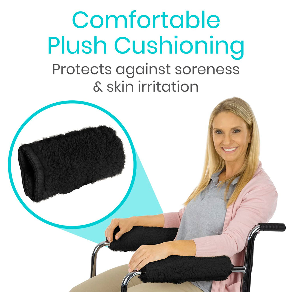Vive Office Chair Armrest Pads (2 PCS) - Memory Foam Wheelchair Sheepskin Accessories Pads for Transport Electric Wheel Chair Arm Rests - for Adults, Seniors, Handicapped - Soft Support Cushion