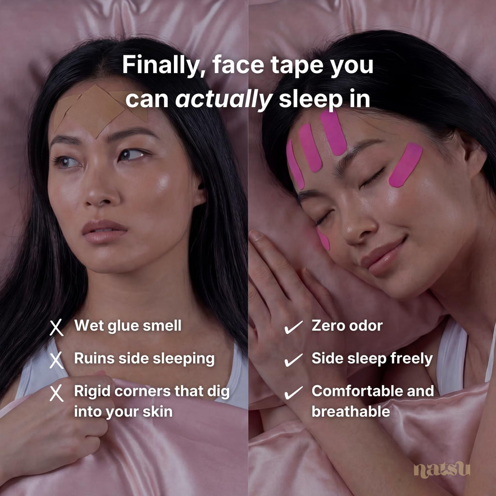 Overnight Anti Wrinkle Patches for Women - Japanese Face Tape for Forehead, Smile Lines - Pre-Cut Kinesiology Face Tape in 2 Sizes - Hypoallergenic, Skin Safe, Latex-Free - 1 Month Supply