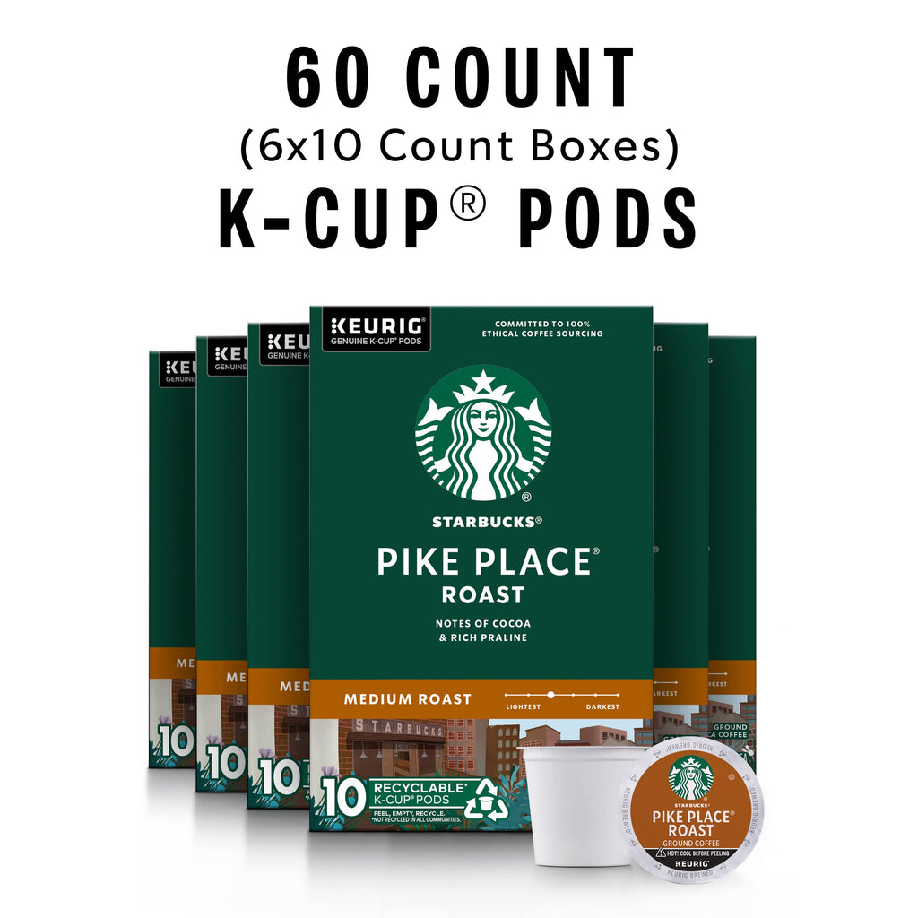 Starbucks K-Cup Coffee Pods, Medium Roast Hot or Iced Coffee, Pike Place Roast, 60 Keurig Pods