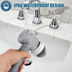 HFLYJPYW Electric Spin Scrubber - Shower Scrubber,Bathroom Scrubber Electric,for Cleaning Tub, Floor, Tile, Window, Sink, Kitchen Cleaning with 6 Electric Cleaning Brush Head (8)