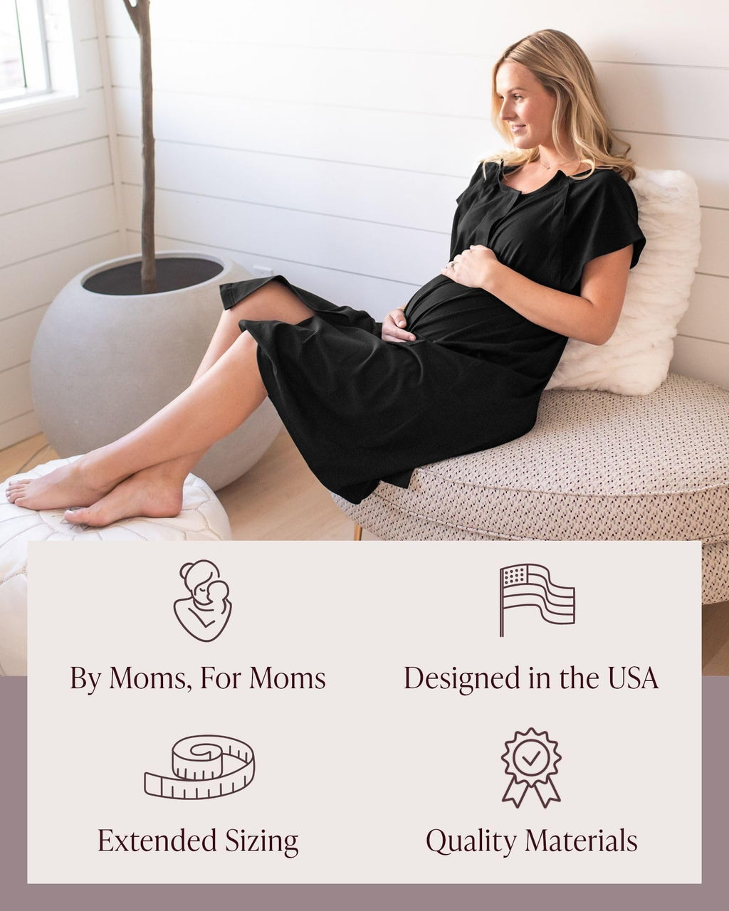 Kindred Bravely Universal Labor and Delivery Gown for Hospital | 3 in 1 Labor & Delivery, Postpartum Nursing Pajamas, Hospital Gowns for Women (Black, S-M-L)