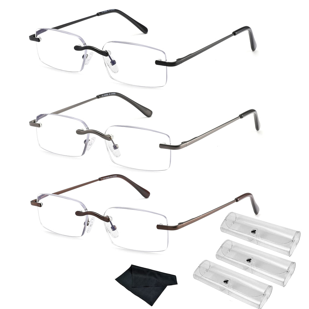 HIYANJN Frameless Reading Glasses Blue Light Blocking Rimless Computer Reader For men Lightweight Eyeglasses(3-Pack,1.75)