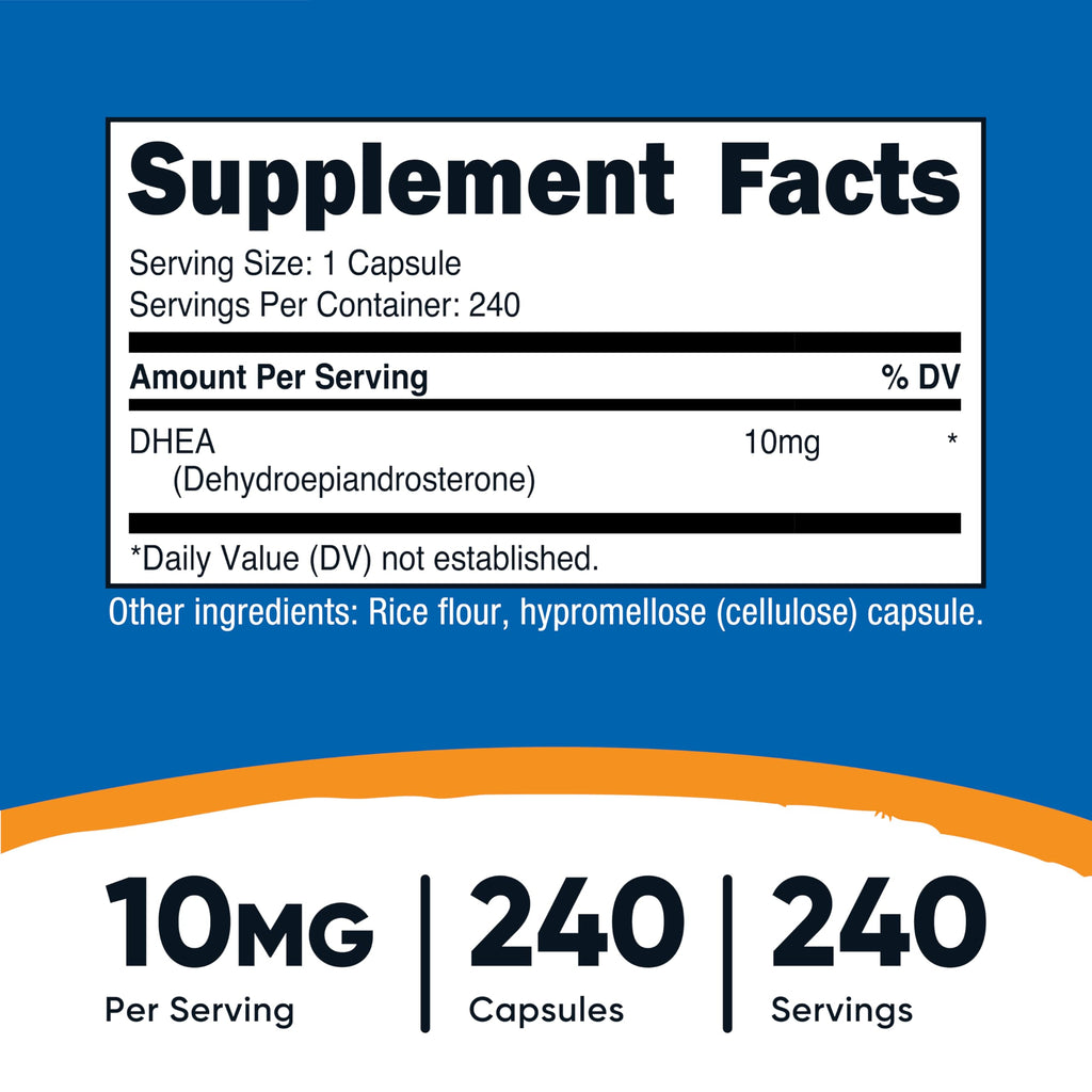 Nutricost DHEA (10mg) 240 Capsules - Dehydroepiandrosterone, Vegetarian-Friendly, GMO-Free