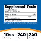 Nutricost DHEA (10mg) 240 Capsules - Dehydroepiandrosterone, Vegetarian-Friendly, GMO-Free