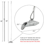 6 Pack Ground Earth Anchors with Drive Steel Stool, 30" Long x 1/8" Cable.