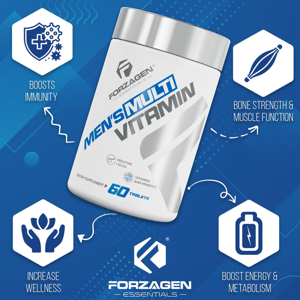 Forzagen Essentials Men's Multivitamin with Creatine and BCAA, Complete Vitamin and Mineral Complex, 60 Tablets
