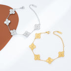 Acicihenn Waterproof Four-Leaf Clover Bracelet, Adjustable Link Double Sided Jewelry, Lovely Fashion Jewelry Gift for Women Gold Bracelet + Silver Bracelet