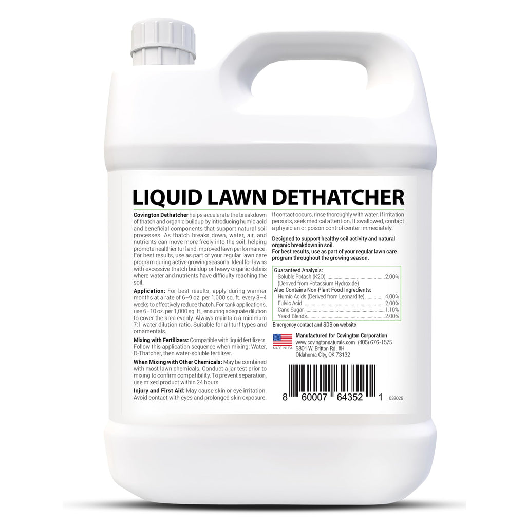 Covington Liquid Lawn Dethatcher (32oz) – Liquid Aerator Concentrate & Humic Thatch Remover, Soil Softener & Grass Thatch Buster for Lawns & Gardens – Kids & Pet Safe, Made in USA