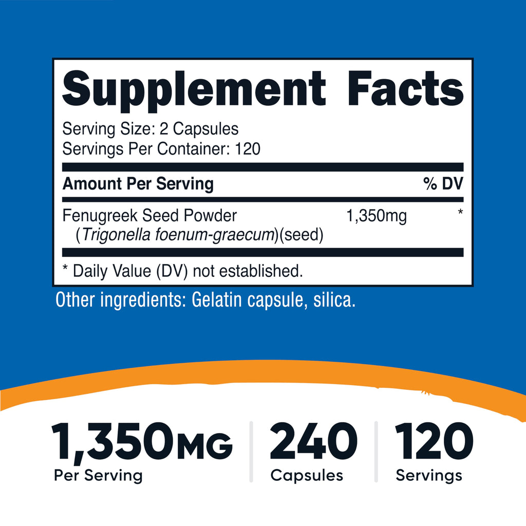 Nutricost Fenugreek Seed 1350mg, 240 Capsules (3 Bottles) - Gluten Free, Non-GMO