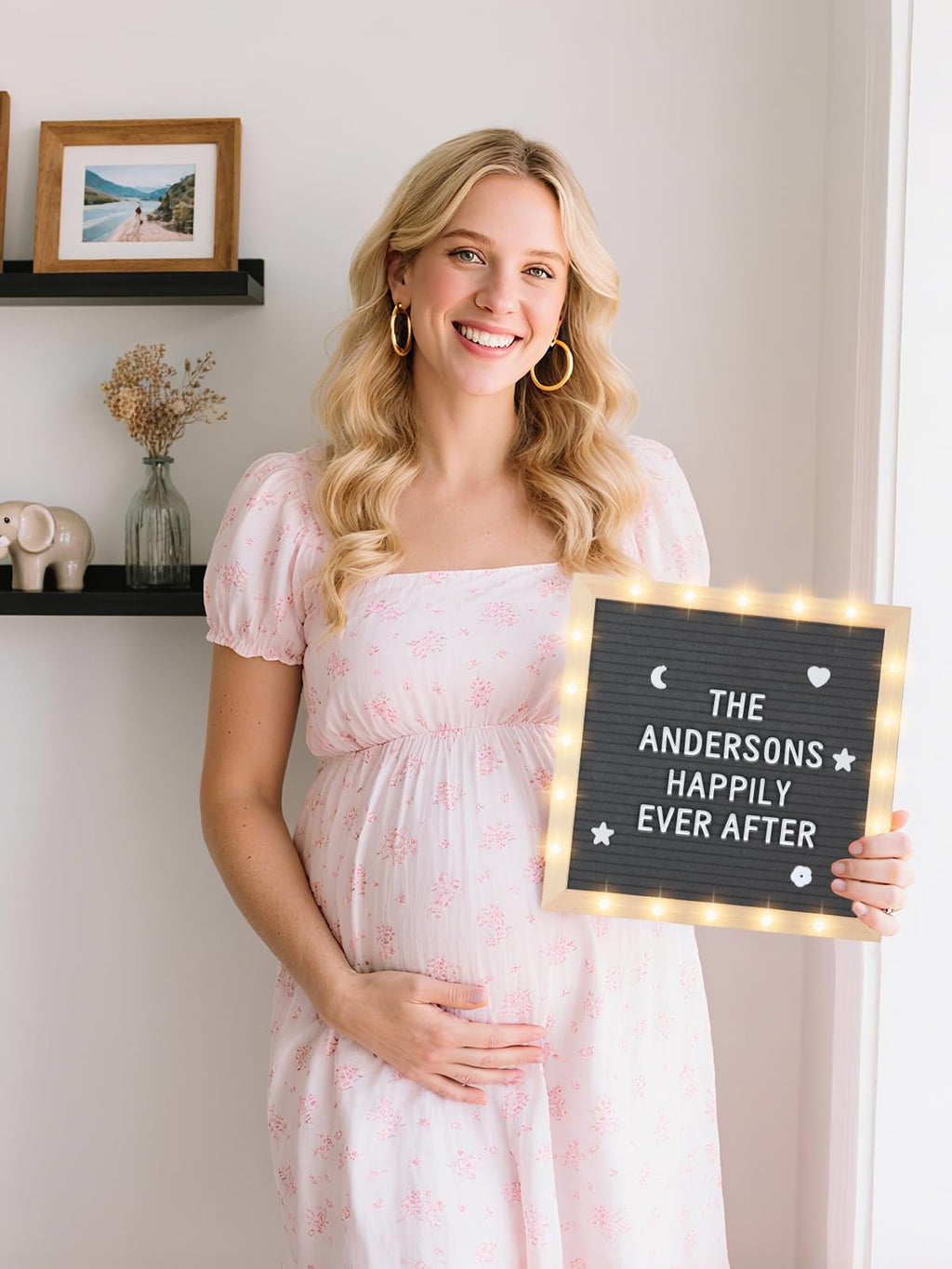 Changeable Felt Letter Board with LED Lights - 10��10" Message Custom Signs & Wood Stand & 450 Letters, Poster Board for Christmas/Pregnancy/Baby Announcement/Classroom Wall Decor Gifts, Grey