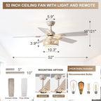 Depuley 52in Ceiling Fans with Lights: 2 Pack White Gold Caged Ceiling Fan with Remote - Farmhouse Ceiling Fan with Dual Finish 5 Blades for Living Room 6 Speeds Timer Reversible E26 Bulbs Included
