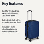 Amazon Basics 21" Hardside Carry-On Luggage with Multi-directional Wheels, Expandable for Up to 25% More Space, Scratch-Resistant Surface, Organized Interior, Navy Blue