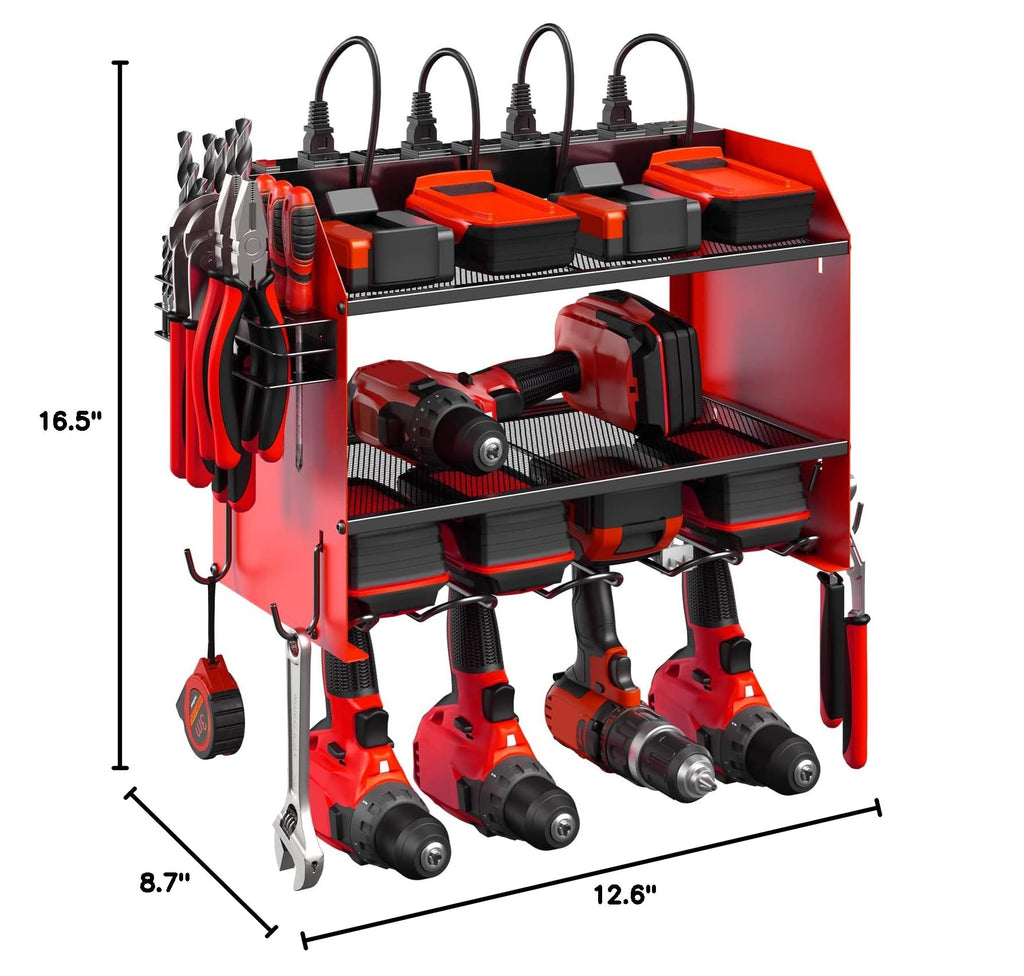 CCCEI Wall Mount Modular Tool Charging Organizer, Red, 1 Pack, 3 Tier.