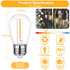 Mlambert 24 Pack LED String Light Bulbs,Shatterproof Outdoor String S14 Replacement Light Bulbs 2700K,Waterproof 1W Equal to 11W,Not Solar