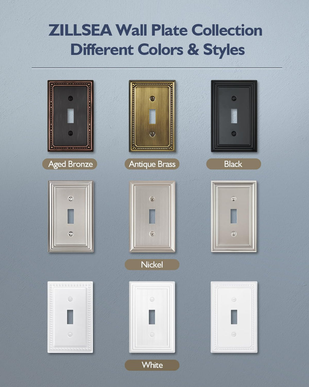 ZILLSEA 2-Pack Aged Bronze Double Toggle Wall Plates, 2 Gang Light Switch Covers, Durable Metal Switch Plate Covers, Decorative Pearl Design, 4.96''*4.88'', Midsize