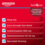 Amazon Basic Care Acetaminophen PM, Pain Reliever Plus Nighttime Sleep Aid, Blue, 100 Count (Pack of 3)