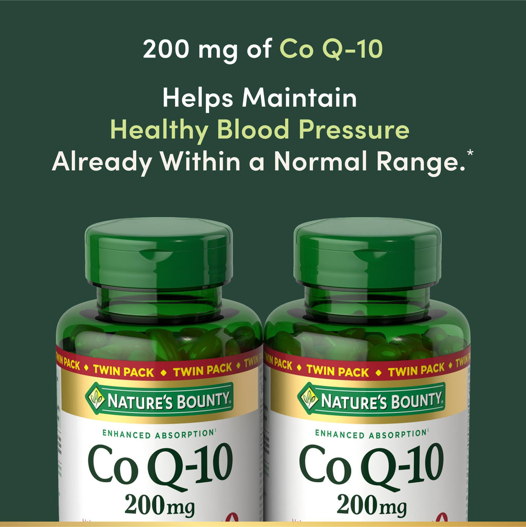 Nature’s Bounty CoQ10 200 mg Softgels, Heart Health & Cellular Energy Support, Twin Pack, 160 Rapid Release Softgels