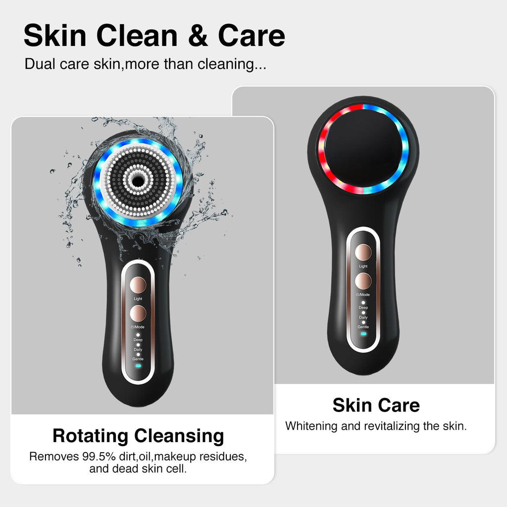 UMICKOO Face Scrubber Exfoliator,Facial Cleansing Brush Rechargeable IPX7 Waterproof with 5 Brush Heads,Electric Face Spin Brush for Exfoliating, Massaging and Deep Cleansing (Black+Gold)