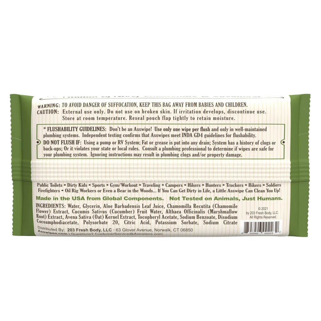 Asswipes Flushable Wipes (Bulk, 1080 wipes) - Personal Cleansing Body, Butt and Bathroom Wipes with Aloe & Vitamin E - Made Without Alcohol or Parabens (Pack of 24)