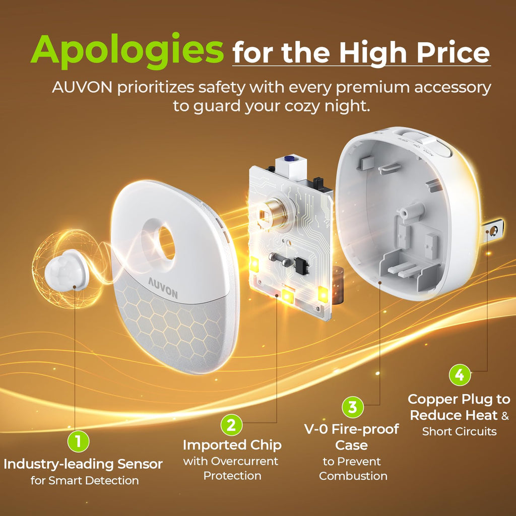AUVON Plug in Night Light with Motion Sensor and Dusk to Dawn Sensor, Mini Warm White LED Nightlight with 1-50 lm Adjustable Brightness for Bathroom, Hallway, Stairs, Bedroom, Kitchen (4 Pack)