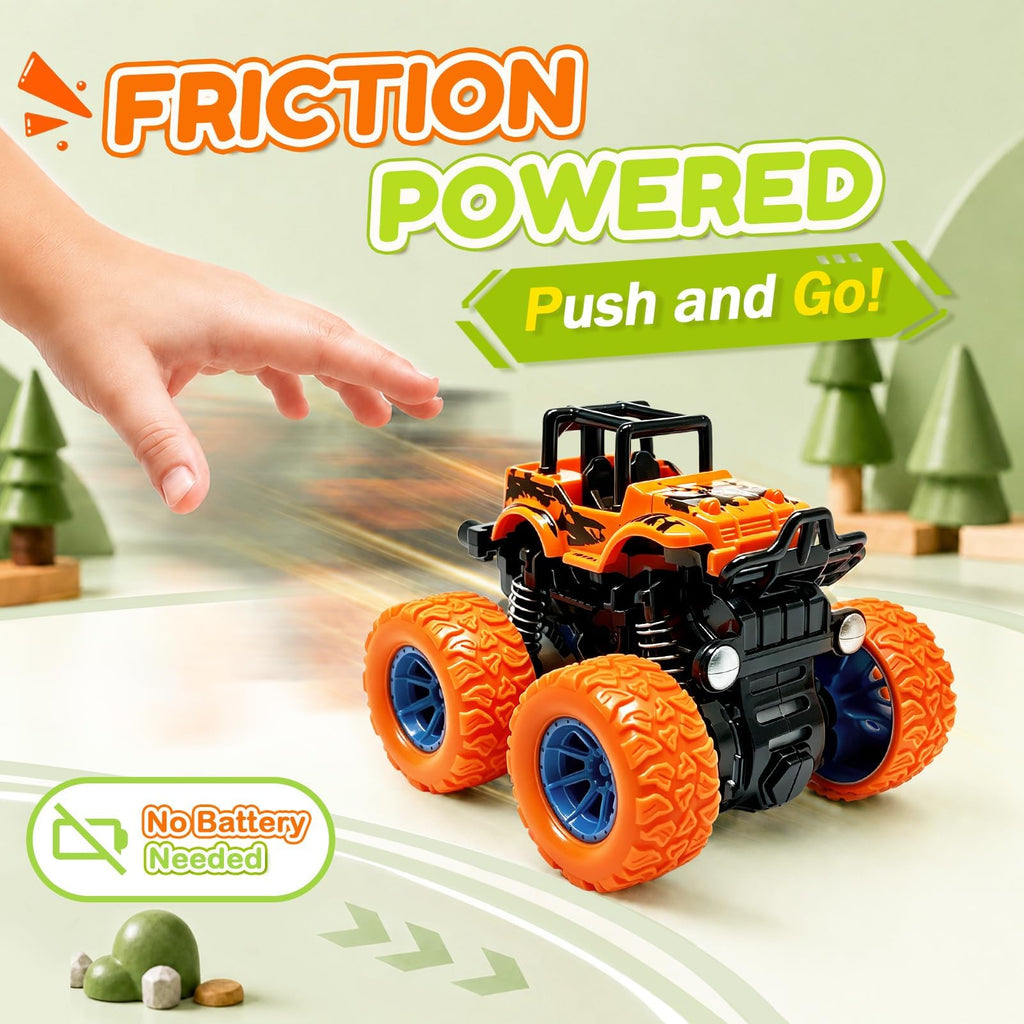 taessv Monster Truck Toys, 4 Pack Friction Powered Toy Cars Push and Go Truck Toys for Toddlers Kids Ages 2-4 3-5 4-7 Best Christmas Birthday Gift Party Favors for Boys and Girls 2 3 4 5 6 7 Year Old
