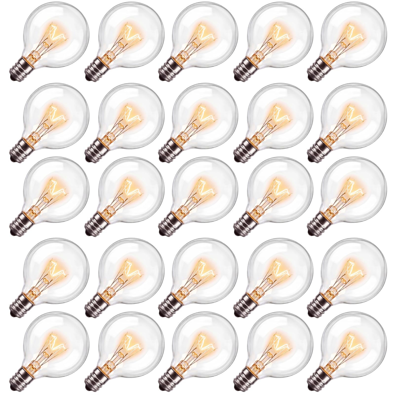 GOOTHY G40 Replacement Bulbs, 120V 5W Incandescent Light Bulbs, C7/E12 Candelabra Base, 1.5 Inch Clear Globe Replacement Light Bulbs for Outdoor String Lights Waterproof, 2200K Warm White, 25 Pack